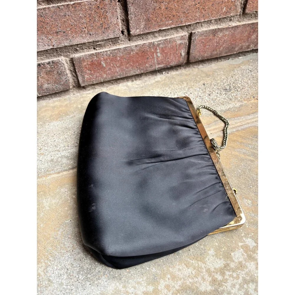 Black Satin Evening Bag 1950s 1960s